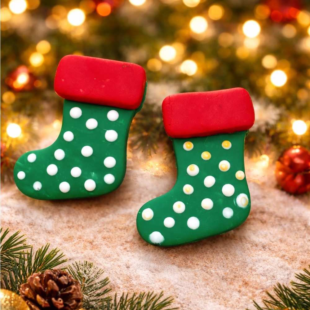 Festive Green and Red Polka Dot Handmade Polymer Clay Earrings